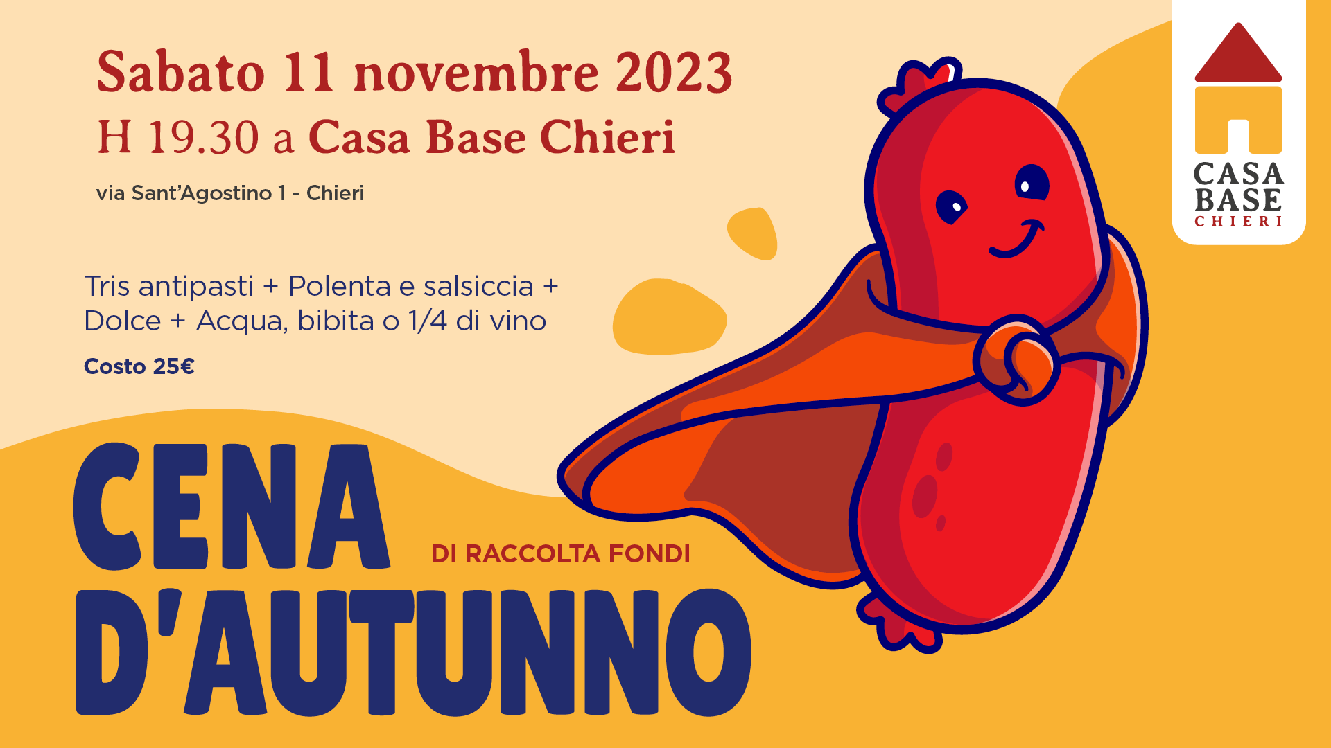 Scopri di più sull'articolo 11.11.2023 | CENA D’AUTUNNO a Casa Base Chieri: polenta per tutti!